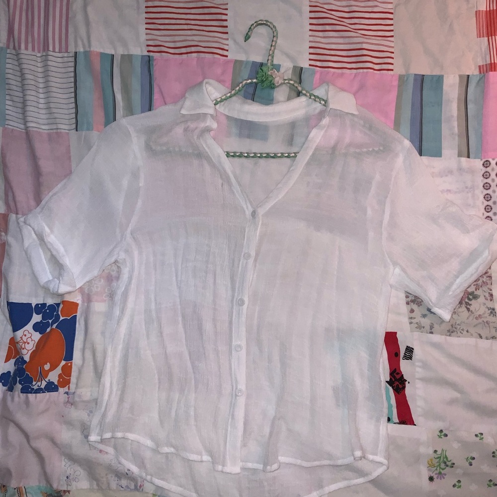 handmade sheer flowy button up top‎